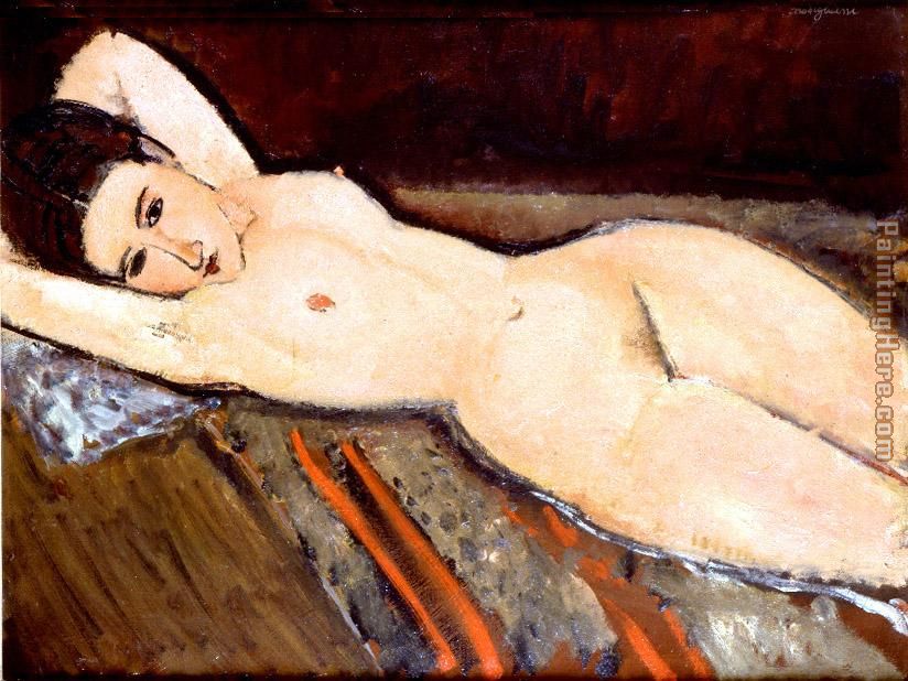 nude with hands behind head painting - Amedeo Modigliani nude with hands behind head art painting